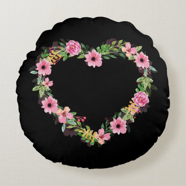 Floral Heart Round Pillow (Front)