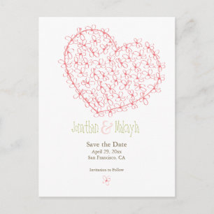 Floral Heart Save the Date: Pink Announcement Postcard