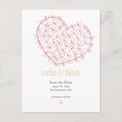 Floral Heart Save the Date Pink Announcement Postcard