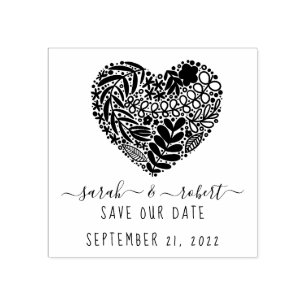 floral heart save the date stamp