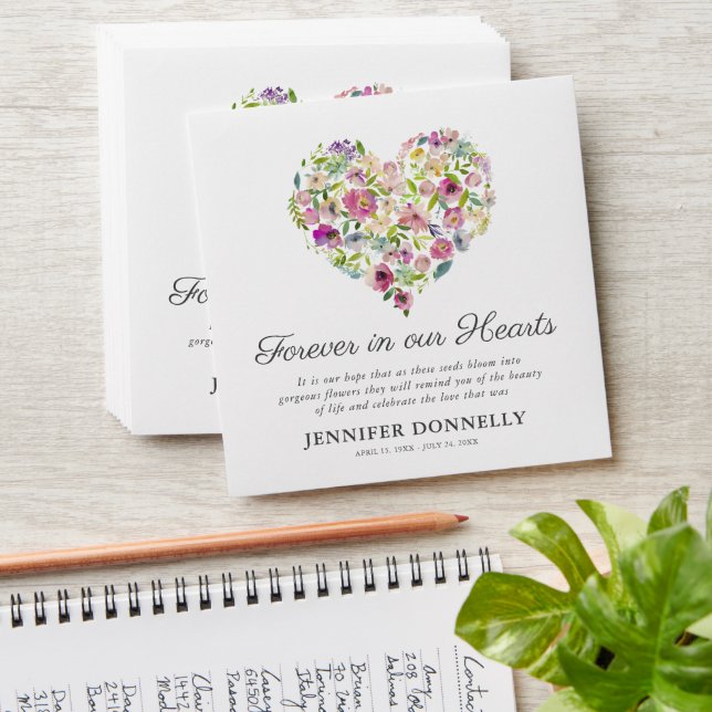 Floral Heart Seed Packet Funeral Favor Envelope (Stacked)