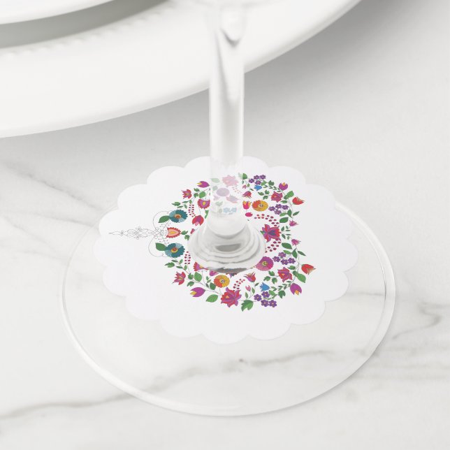 Floral Heart Shape Wine Glass Tag (Close Up)