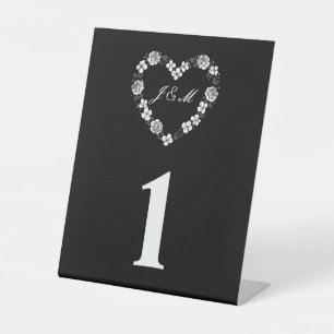 Floral Heart-Shaped Wedding Table Number Pedestal Sign