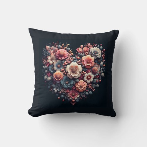 Floral Heart Symphony Throw Pillow