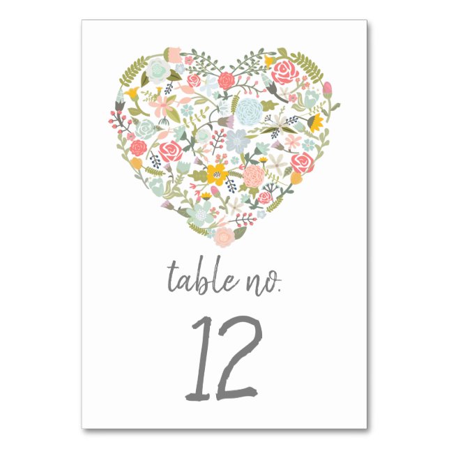 Floral Heart Table Number Card (Front)