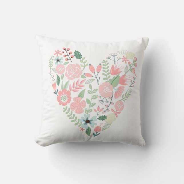 Floral Heart Throw Pillow (Front)