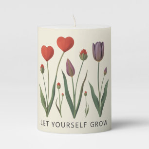 Floral Heart Tulips Let Yourself Grow Quote Pillar Candle
