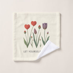 Floral Heart Tulips Let Yourself Grow Quote Wash Cloth