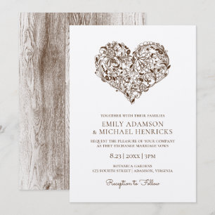 Floral Heart Wedding Invitations Brown Kraft