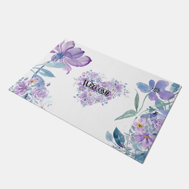 Floral Heart Welcome Doormat (Angled)