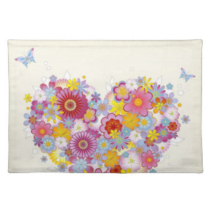 Floral heart with butterflies cloth placemat