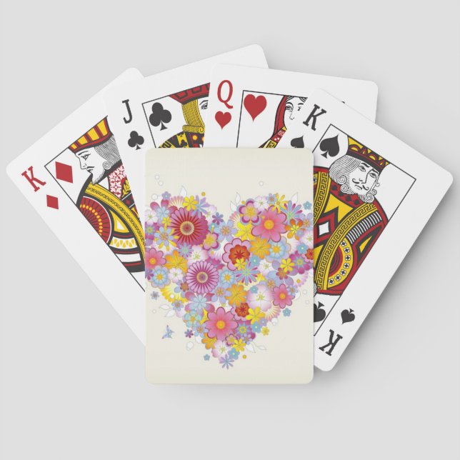 Floral heart with butterflies poker cards (Back)