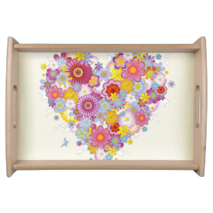 Floral heart with butterflies serving tray