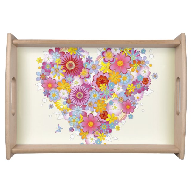 Floral heart with butterflies serving tray (Front)