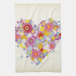 Floral heart with butterflies towel