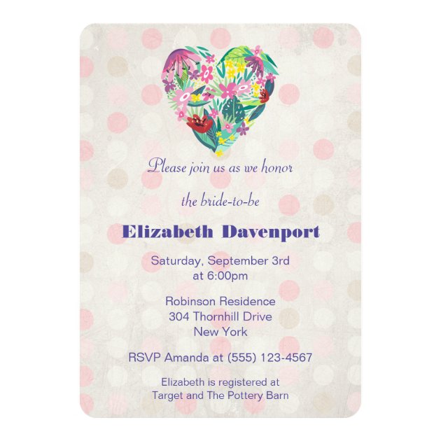 Floral Heart With Tropical Flowers Bridal Shower Invitation