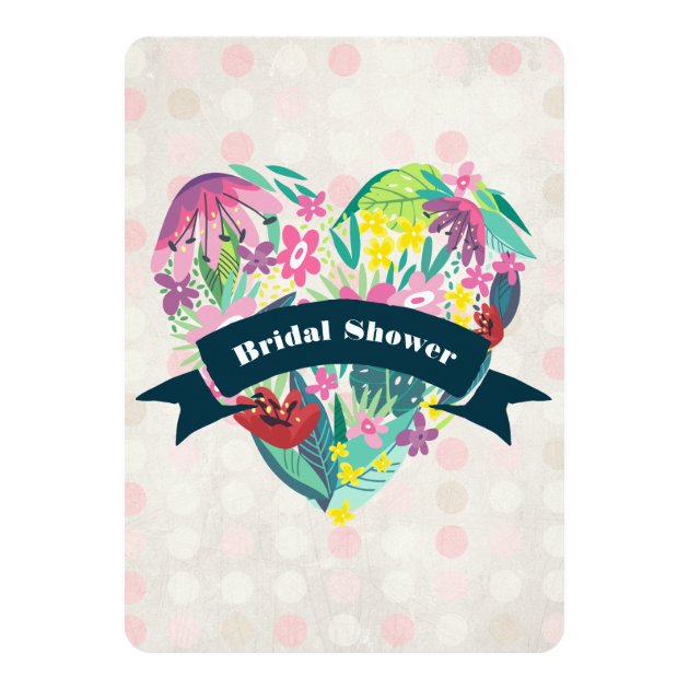 Floral Heart With Tropical Flowers Bridal Shower Invitation