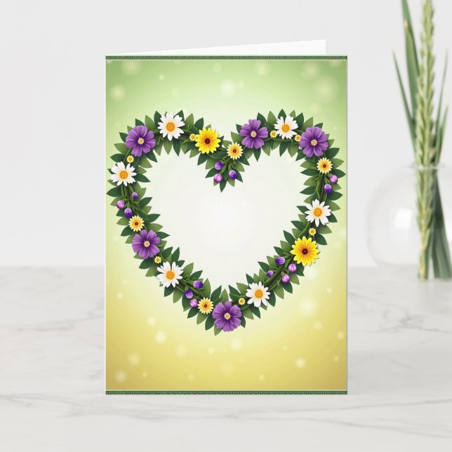 Floral Heart Wreath Greeting Card (Front)