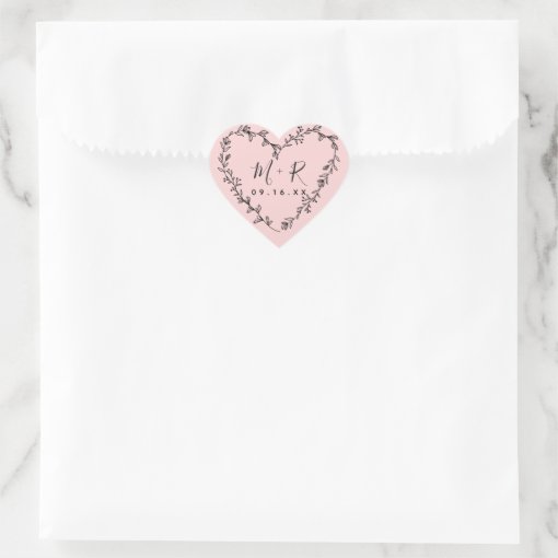 Floral Heart Wreath Initials Heart Sticker | Zazzle