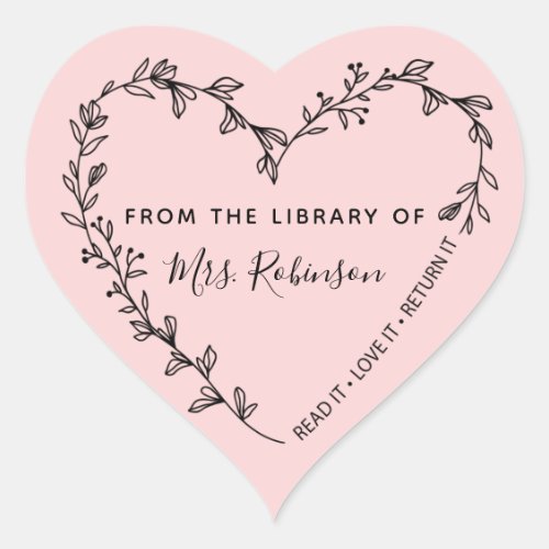 Floral Heart Wreath Library Pink Heart Sticker