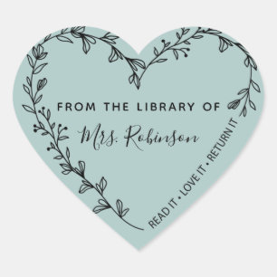 Floral Heart Wreath Library Rustic Teal Sticker
