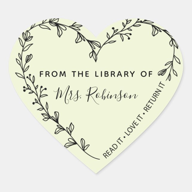 Floral Heart Wreath Library Sticker (Front)