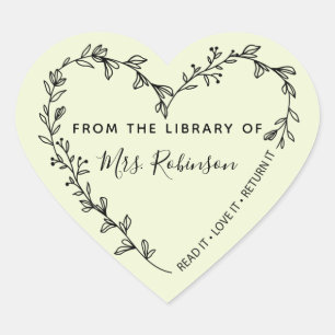 Floral Heart Wreath Library Sticker