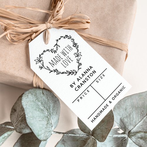 Floral Heart Wreath Made With Love Price Gift Tags