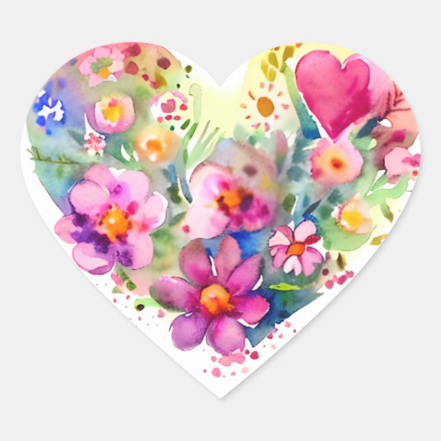 Floral Heart Wreath | Pastel Watercolor Colorful Sticker (Front)