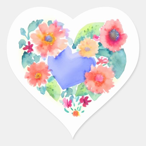 Floral Heart Wreath  Pastel Watercolor Coral Heart Sticker