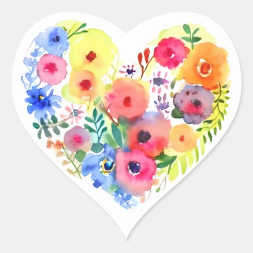 Floral Heart Wreath Pastel Watercolor   Heart Sticker