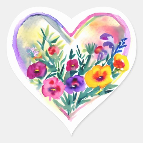 Floral Heart Wreath  Pastel Watercolor Magenta Heart Sticker