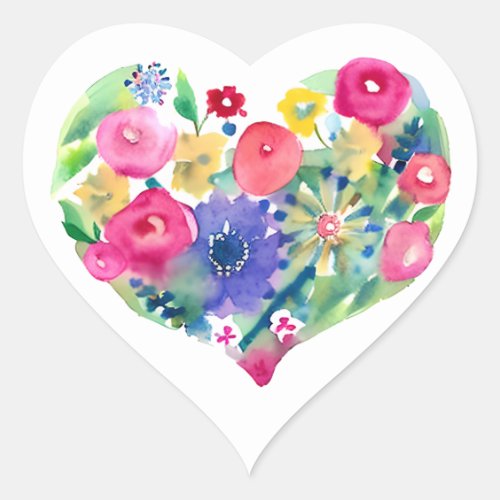 Floral Heart Wreath Pastel Watercolor Pink Roses Heart Sticker