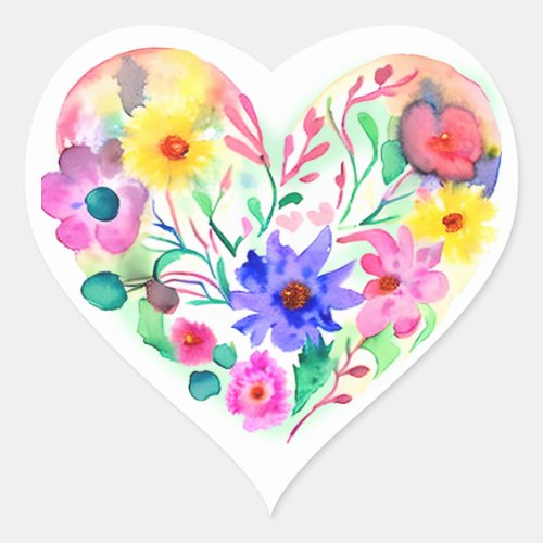 Floral Heart Wreath  Pastel Watercolor Yellow Heart Sticker