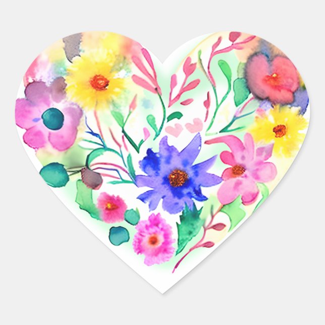 Floral Heart Wreath | Pastel Watercolor Yellow Sticker (Front)
