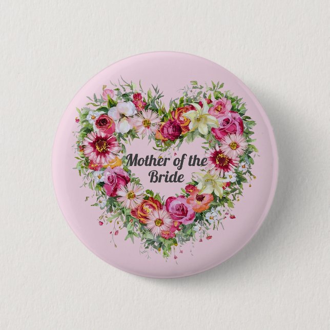 Floral Heart Wreath Personalized Button (Front)