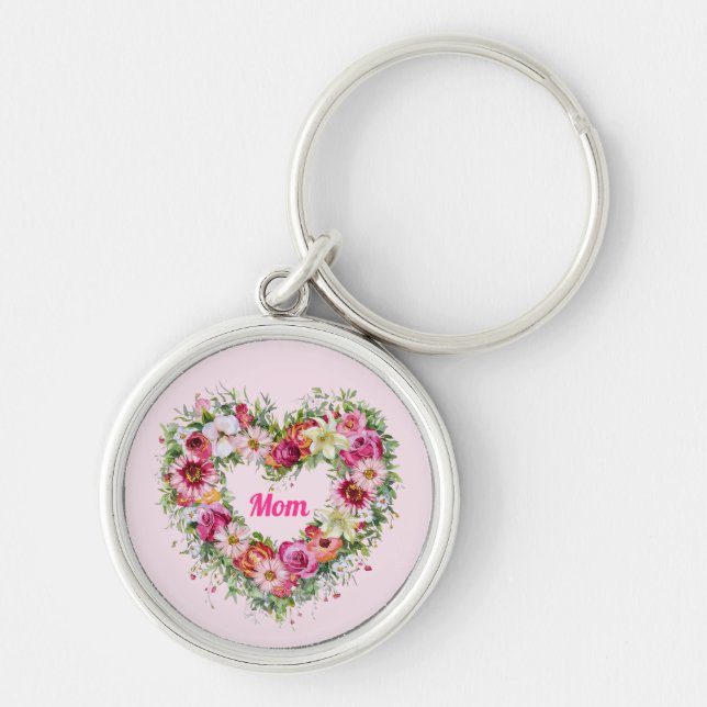 Floral Heart Wreath Personalized Keychain (Front)