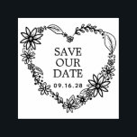 Floral Heart Wreath Save The Date Self-inking Stamp<br><div class="desc">Flowers floral heart shape wreath with save the date 
 and date font self-inking stamp.</div>