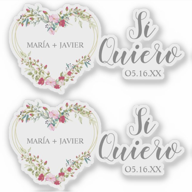 Floral Heart Yes I Do Spanish for Wedding Sticker (Front)