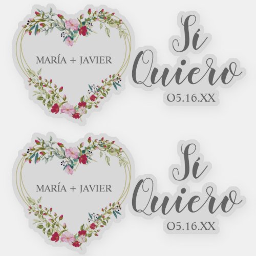 Floral Heart Yes I Want Spanish for Wedding Sticker