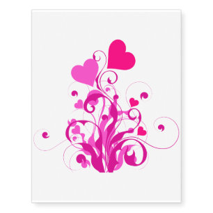 Floral Hearts on Sparkly Pink Temporary Tattoos