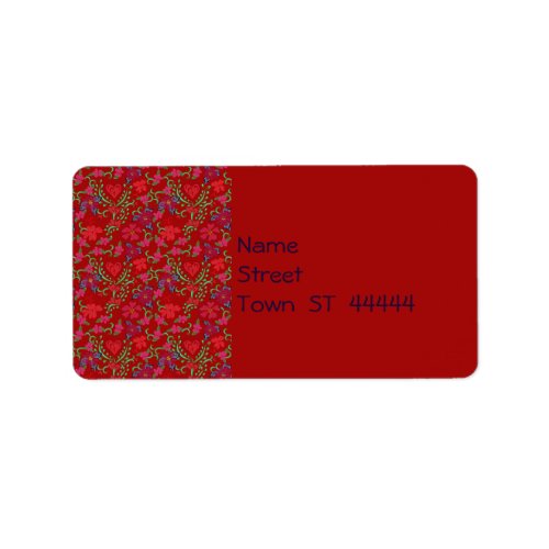 Floral Hearts  Red Valentines Day Label