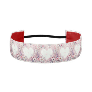 Floral hearts romantic pink purple watercolor athletic headband