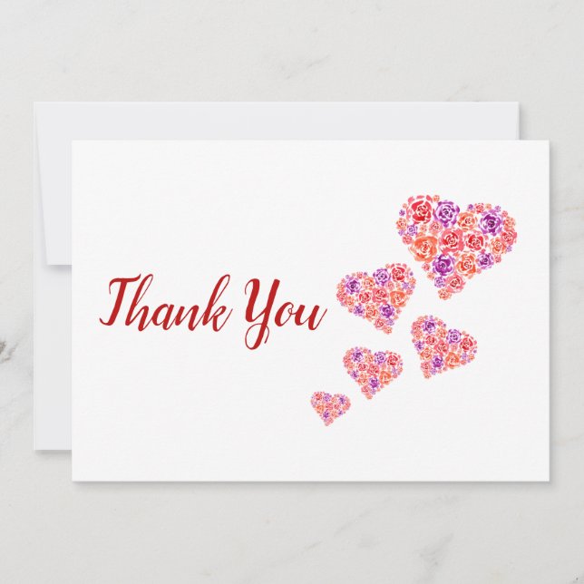 Floral Hearts  Thank You Card (Front)