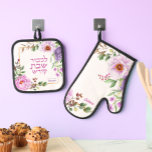 Floral Hebrew Shabbat Oven Mitt   Pot Holder Set<br><div class="desc">A beautiful and practical gift for your favorite Jewish Chef! This pot holder set includes the Hebrew words L'kovod Shabbos Kodesh - In honor of the Shabbat. And because her cooking is a work of art, this design has space to sign her name with a flourish! Perfect as a unique...</div>