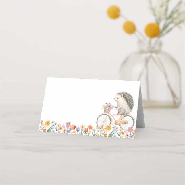 Floral Hedgehog Baby Shower Place Card (Front)