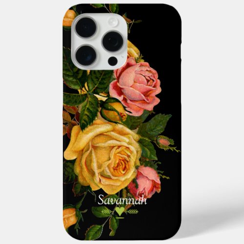 Floral Heirloom Roses Black  iPhone 15 Pro Max Case