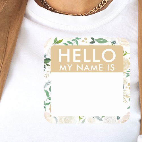 Floral Hello My Name Is Stickers