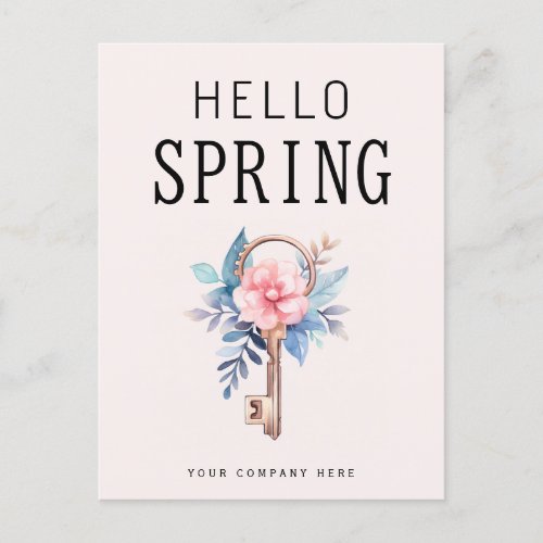 Floral Hello Spring Real Estate House Key Postcard