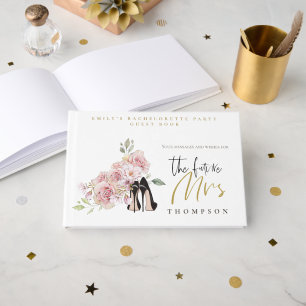 Floral Hen Party Future Mrs Name Black Gold Script Guest Book